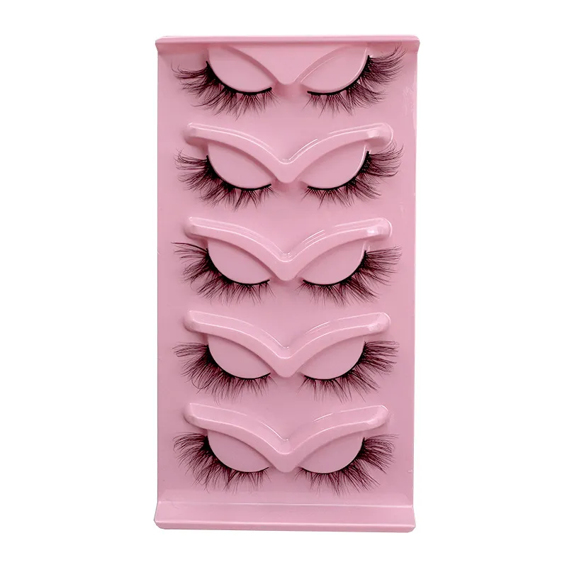 5 Pairs Brown Fox Eye Strip Lashes – Natural Look Winged Out Voluminous False Eyelashes, Fluffy Faux Mink Eye Lashes for Everyday Wear, Reusable